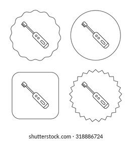 Electric toothbrush icon. Tooth cleaning sign. Flat circle, star and emblem buttons. Labels design. Vector