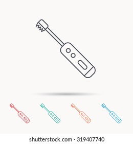 Electric toothbrush icon. Tooth cleaning sign. Linear icons on white background. Vector