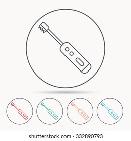 Electric toothbrush icon. Tooth cleaning sign. Linear circle icons.