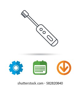 Electric toothbrush icon. Tooth cleaning sign. Calendar, cogwheel and download arrow signs. Colored flat web icons. Vector