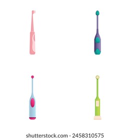 Electric toothbrush icons set cartoon vector. Various electric dental toothbrush. Dental hygiene device