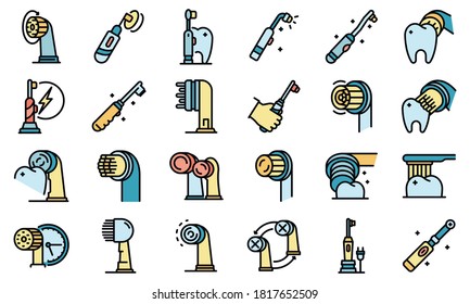 Electric toothbrush icons set. Outline set of electric toothbrush vector icons thin line color flat on white