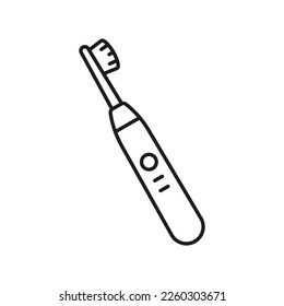 Symbol der elektrischen Zahnbürstenlinie. Lineares Piktogramm für Zahnpflegegeräte. Dental Hygiene Electrical Accessory Outline Symbol. Tägliches Hygienezeichen für Mundpflegemittel. Bearbeitbarer Stroke. Einzelne Vektorgrafik.