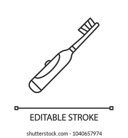 Electric toothbrush linear icon. Thin line illustration. Teeth cleaning. Contour symbol. Vector isolated drawing. Editable stroke