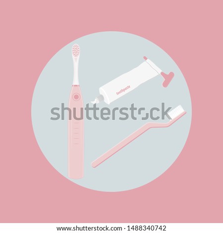 Electric toothbrush, ordinary brush and toothpaste - vector. Tooth protection. Dentist icon.