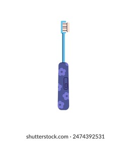 Electric toothbrush with patterned handle. Modern tooth brush for oral health care, cleaning mouth. Dental hygiene, water treatments tool. Flat isolated vector illustration on white background