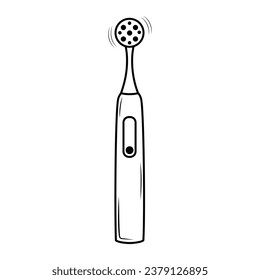 Cepillo de dientes eléctrico con boquilla giratoria. Icono de doodle lineal. Atención dental, concepto de higiene bucal.