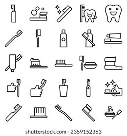 Electric toothbrush teeth icons set. Line set of dental electric toothbrush vector icons for web design isolated on white background