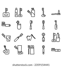 Electric toothbrush teeth icons set. Line set of dental electric toothbrush vector icons for web design isolated on white background