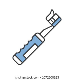 Electric toothbrush with toothpaste color icon. Teeth cleaning. Isolated vector illustration