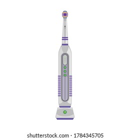 Icono de caricatura vectorial de cepillo de dientes eléctrico. Pincel dental de ilustración vectorial sobre fondo blanco. Icono de ilustración aislada de caricatura cepillo de dientes eléctrico.