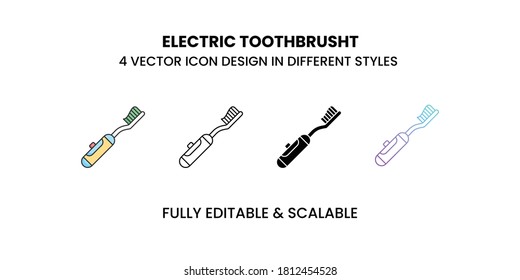 Icono vectorial de cepillo de dientes eléctrico en contorno de color, plano, glifo, línea y gradiente