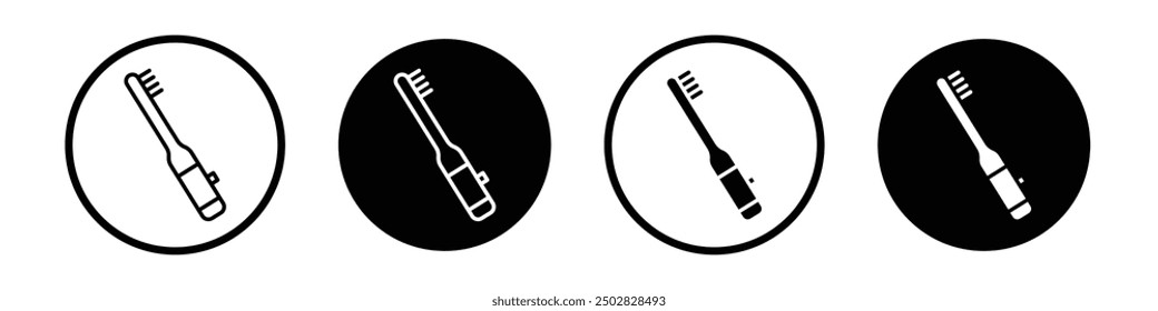 Conjunto de iconos de Vector de cepillo de dientes eléctrico negro relleno y estilo delineado.