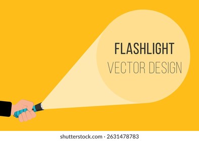 Elektrische toorts illustratie met led-straal en lichtbron voor nood en vector achtergrond met zoek en vind thema heldere apparatuur schaduw batterij en verken faq lay-out

