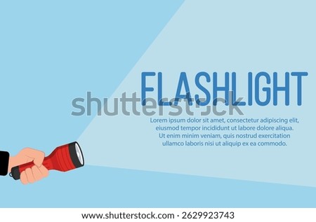 Electric torch illustration with led beam and light source for emergency ad vector background with search and find theme bright equipment shade battery and explore faq layout

