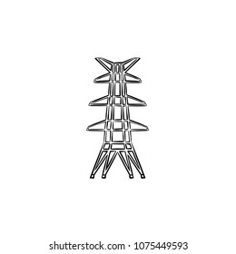 Electric tower hand drawn outline doodle icon. Power lines pylon vector sketch illustration for print, web, mobile and infographics isolated on white background.