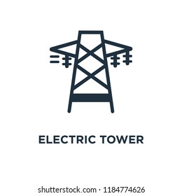 Electric tower icon. Black filled vector illustration. Electric tower symbol on white background. Can be used in web and mobile.