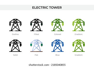Electric tower icon in different style. Electric tower vector icons designed in outline, solid, colored, filled, gradient, and flat style. Symbol, logo illustration. Vector illustration