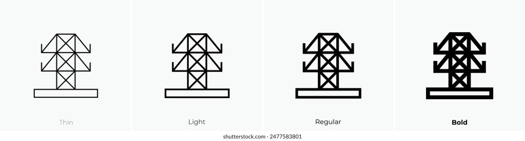 In: Electric Tower Icon. Dünnes, leichtes Regular- und Bold-Design isoliert auf weißem Hintergrund