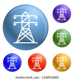 Electric tower icons set vector 6 color isolated on white background