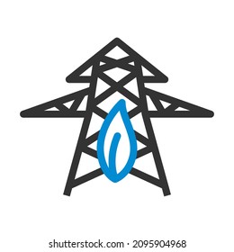 Electric Tower With Leaf Icon. Editable Bold Outline With Color Fill Design. Vector Illustration.