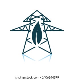 Electric Tower With Leaf Icon. Shadow Reflection Design. Vector Illustration.