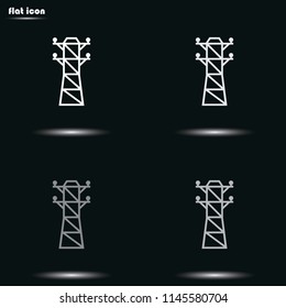 Electric tower line. Electricity flat grayscale vector icon.