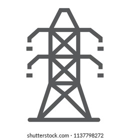 Electric tower line icon, ecology and energy, electricity sign, vector graphics, a linear pattern on a white background, eps 10.