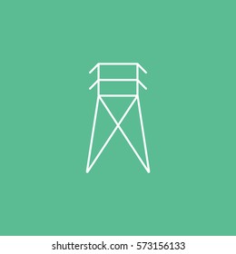 Electric Tower Line Icon On Green Background