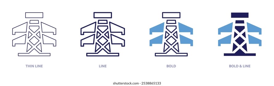 Electric tower pole icon in 4 different styles. Thin Line, Line, Bold, and Bold Line. Duotone style. Editable stroke.