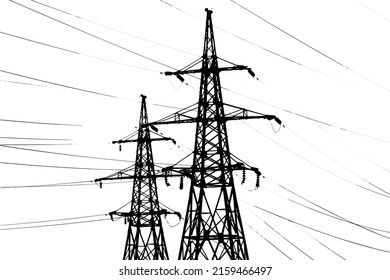 Electric tower power line silhouette. Clipart vector illustration