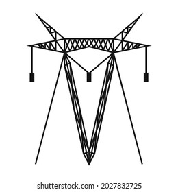 Torre eléctrica. Un soporte de línea de alimentación es una estructura para sujetar cables. Soporte de una línea de transmisión de alimentación aérea. Ilustración vectorial aislada en un fondo blanco para el diseño y la web.