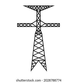 Electric tower. A power line support is a structure for holding wires. Support of an overhead power transmission line. Vector illustration isolated on a white background for design and web.