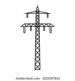 Electric tower. A power line support is a structure for holding wires. Support of an overhead power transmission line. Vector illustration isolated on a white background for design and web.