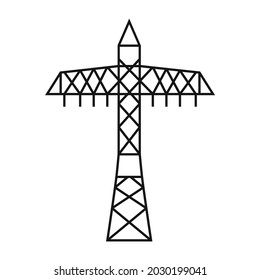 Electric tower. A power line support is a structure for holding wires. Support of an overhead power transmission line. Vector illustration isolated on a white background for design and web.