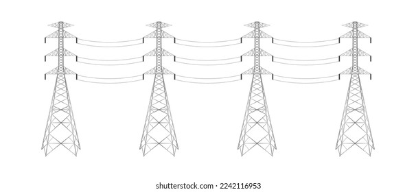 Electric tower. Electric pylons. High voltage pole. Power transmission tower. Isolated on White Background. Vector Illustration. 