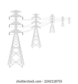 Electric tower. Electric pylons. High voltage pole. Power transmission tower. Isolated on White Background. Vector Illustration. 