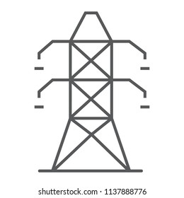 Electric tower thin line icon, ecology and energy, electricity sign, vector graphics, a linear pattern on a white background, eps 10.