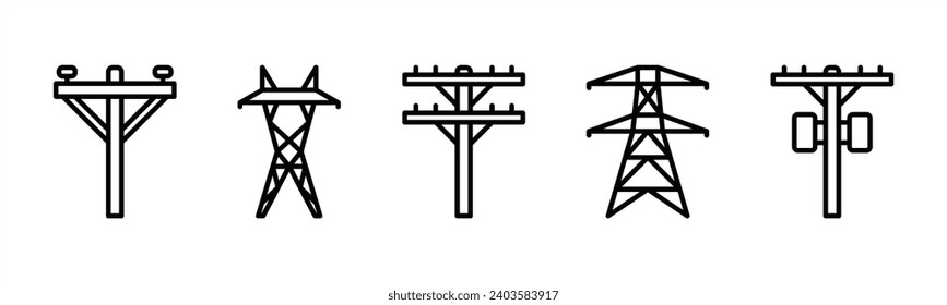 Electric tower thin line icon set. Power pole, electric, and electricity pylon icon symbol. Vector illustration