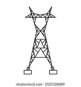 Ícone de linha fina da torre elétrica. Polo de energia, elétrica, e eletricidade pilone, aço ou torre de ferro, transmissão, estação, construção, símbolo de ícone de projeto de distribuição de energia. Ilustração vetorial