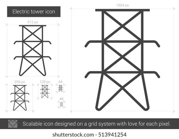 Electric tower vector line icon isolated on white background. Electric tower line icon for infographic, website or app. Scalable icon designed on a grid system.