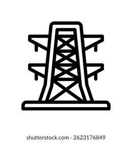 Vector de torre eléctrica para transmisión de energía e infraestructura. Ilustración de torre de alto voltaje. Concepto de red eléctrica para la planificación urbana. Icono de línea
