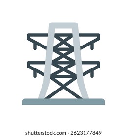 Vector de torre eléctrica para transmisión de energía e infraestructura. Ilustración de torre de alto voltaje. Concepto de red eléctrica para la planificación urbana. Icono plano
