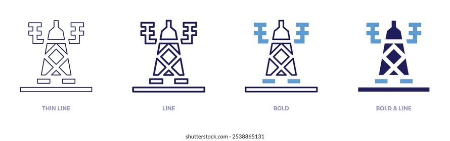 Electric towers line icon in 4 different styles. Thin Line, Line, Bold, and Bold Line. Duotone style. Editable stroke.