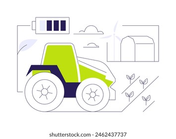 Electric tractors abstract concept vector illustration. Electric tractor on the field, ecology environment, sustainable industrial transport, modern vehicle for farming abstract metaphor.