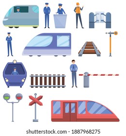 Electric train driver icons set. Cartoon set of Electric train driver vector icons for web design