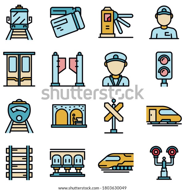 Electric train driver\
icons set. Outline set of electric train driver vector icons thin\
line color flat on\
white