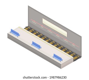 Elektrische Zugbahnhofsplattform in U-Bahn oder U-Bahn als schnelle Transit Urban System Isometrische Vektorgrafik