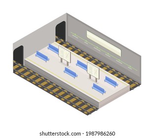 Ilustración de vectores isométricos del sistema urbano de trenes eléctricos de alta plataforma en metro o metro