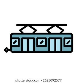 Symbol für Elektrozug. Umriss elektrischer Zug, Vektorsymbol, Farbe, flach, einzeln